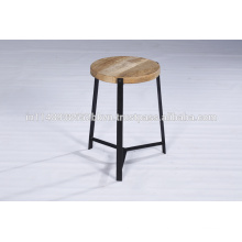 Industrial Vintage Panel Wood Top Metal Base Side Stool